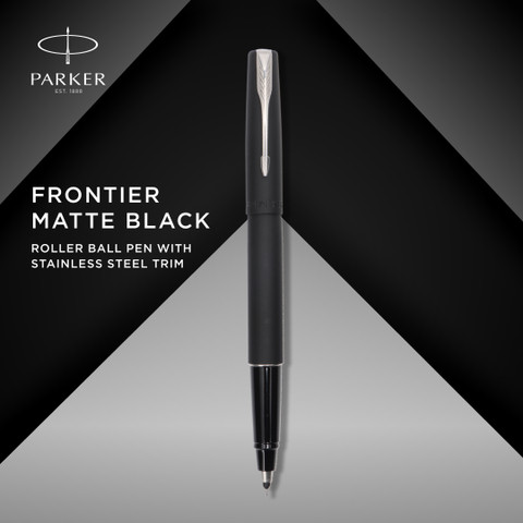 PARKER Frontier Matte Black Chrome Trim Roller Roller Ball Pen