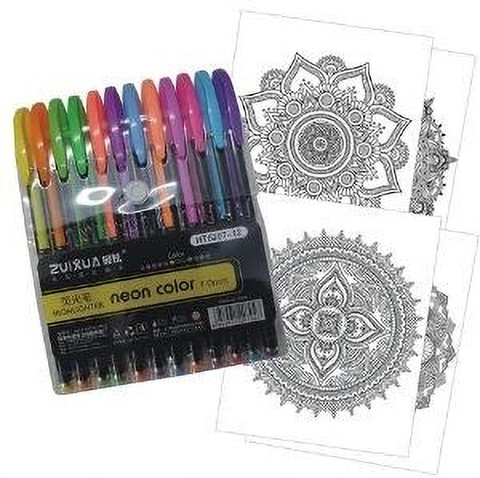 SAH 12 pcs Color Gel Neon Pen Set Free Designing Mandala Art Pen Gift Set  Ball Pen