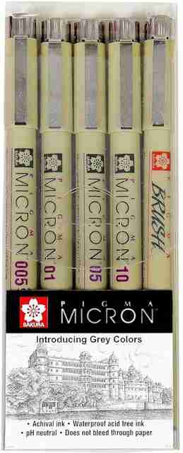 SAKURA Pigma Micron Pens Set of Light Cool Grey Color Set