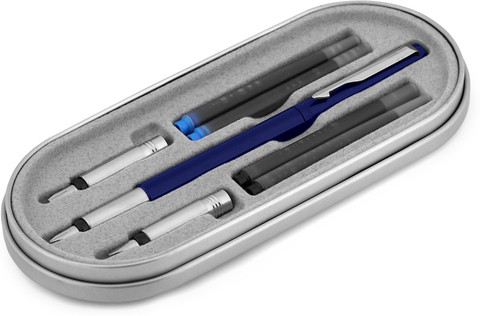 PARKER Vector Standard Calligraphy, Chrome Trim With Ink Cartridges (2  Blue Fountain Pen - Main Image