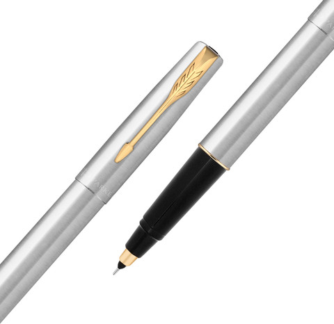 PARKER Frontier Stainless Steel, Gold Trim Roller Ball Pen