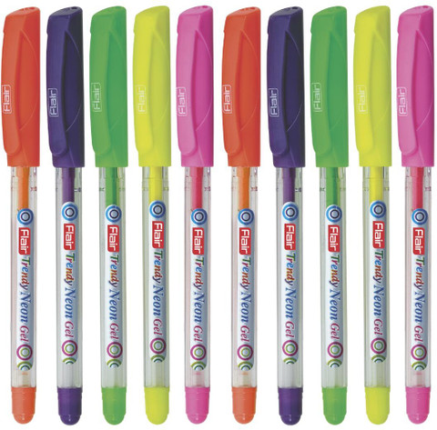 FLAIR Flair Trendy Neon 10 Pcs Gel Pen, Multicolour, Pack Of 10