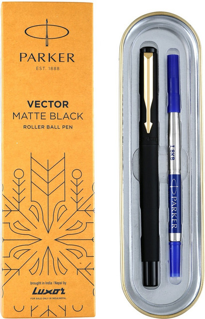 PARKER Vector Matte Black Stainless Steel, Gold Trim Roller Ball