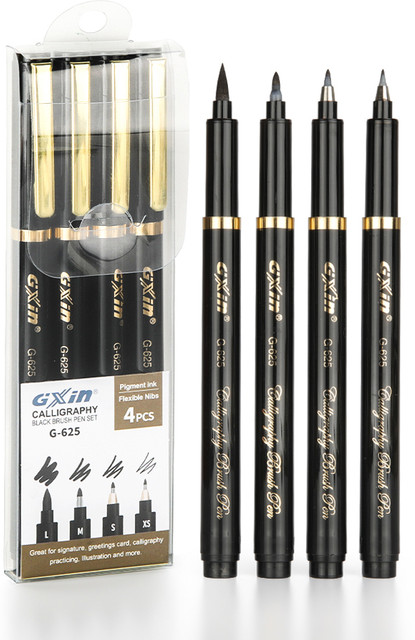 GXIN Calligraphy Black Brush Pen Set Pigment Ink for Lettering