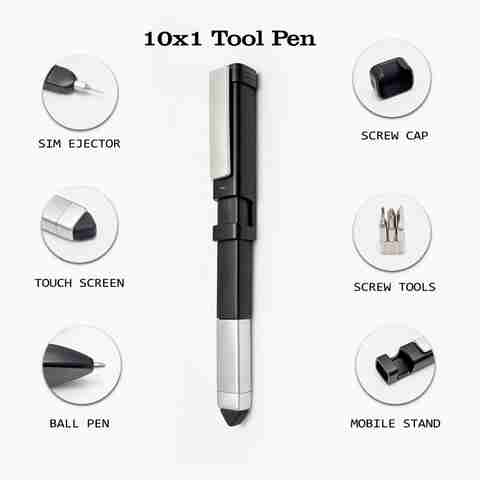 UJJi 10x1 Multi Use Tool Pen Black Silver Blue Ink - Image 5