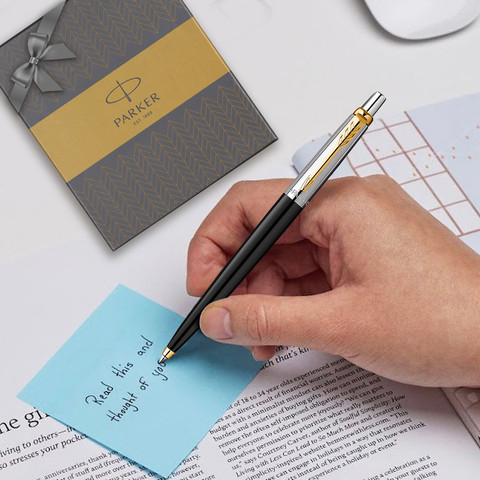 PARKER Jotter Standard Stainless Steel, Gold Trim With Parker Key Chain Pen  Gift Set