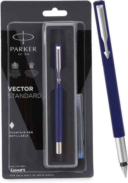 PARKER Vector Standard Fountain Pen Fine Tip With Ink Cartridge Blue Body  Color Fountain Pen