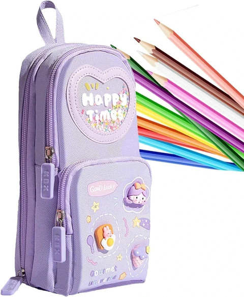 AR Jouiet Mansion Layer Soft Pencil Pouch School Stationery Large  Capacity Pouch for kids with Sticker Art EVA Pencil Box