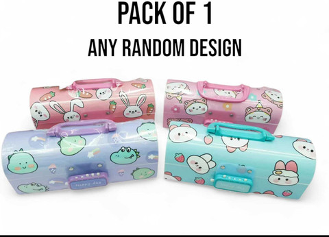 PEACORA Password pencil box- Happy day Animal Double Layer Stationery BOX  Organizer Art Plastic Pencil Box
