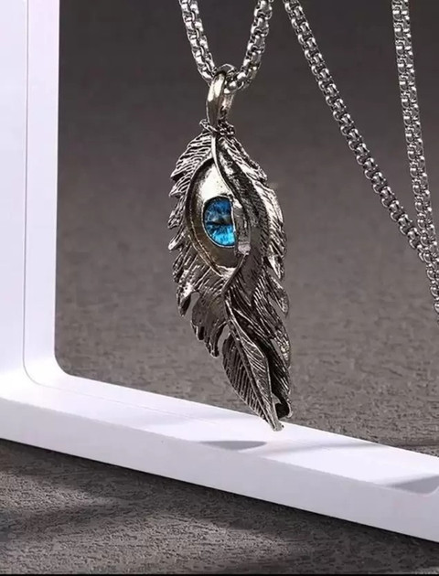 ruby collection Blue Eye Feather Alloy Pendant with Stainless