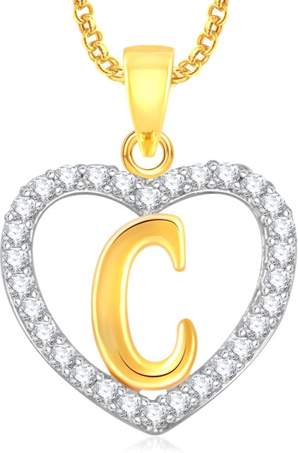 Divastri C Letter Alphabet Necklace Pendants Chain Heart