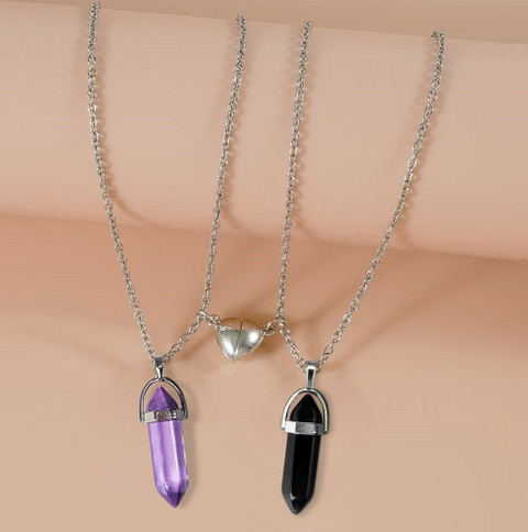 Airtick Broken Heart Magnetic Glass Crystal Hexagonal Point Pencil Couple  Locket Pendant Silver Stainless Steel Locket Set