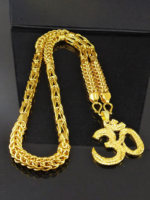 AFJ GOLD 20''ONE GRAM GOLD PLATED STYLISH OM DOLLAR CHAIN FOR