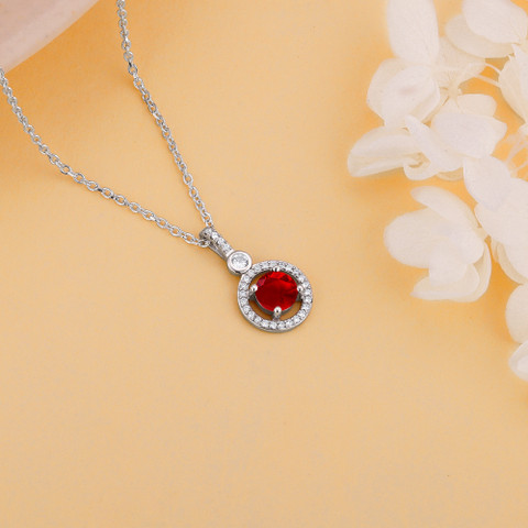 GIVA 925 Silver Radiant Red Pendant for Women Rhodium Zircon