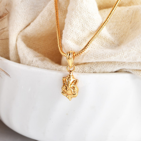 Lyzoo Ganesh Ganpati Locket Pendant With Gold Plated Chain For Men