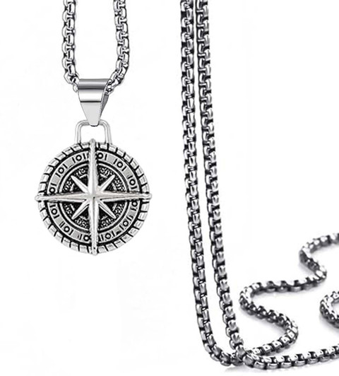 M Men Style Viking Compass Pendant For Men Punk Hip Hop Biker Cross  Necklace Sterling Silver Zinc, Metal Pendant
