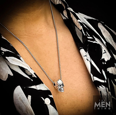 THE MEN THING Silver Skull Pendant with 24inch Chain, European Style  Chain Pendant for Men Stainless Steel Pendant
