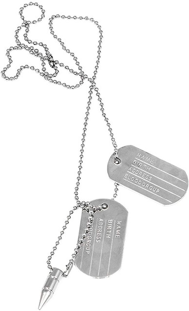 SILVOSWN Military Dog Tag Pendant with Chain for Men and Women Army Name  And Bullet Silver Dog Tag Stainless Steel