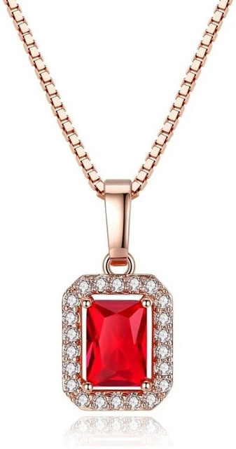 DA CREATIONS Classic AD Rectangle Ruby Necklace for Women (Red, Rose Gold)  Gold-plated Stainless Steel Pendant