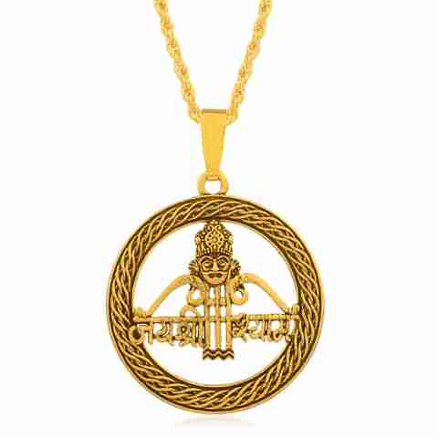 Morvi Antique Gold Jai shree Shyam, Shyam Baba Chain Locket Pendant  Necklace Gold-plated Cubic Zirconia Brass Pendant