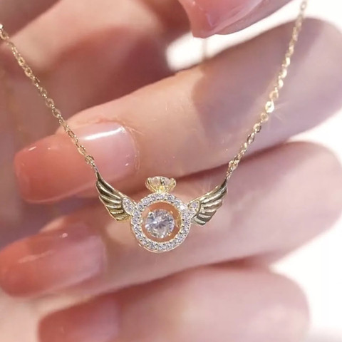 MaatPita Angel Wings Diamond Studded Rosegold Pendant And Chain
