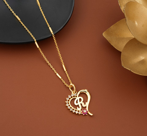 Jewel WORLD R letter locket pendants alphabet name gold plated alloy new  model design with 19 inch chain for girls/women Gold-plated Alloy