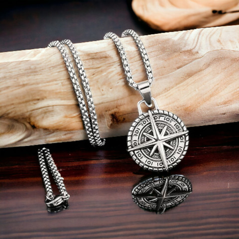 Stainless Steel Compass Jewelry For Him Necklace For Men Compass