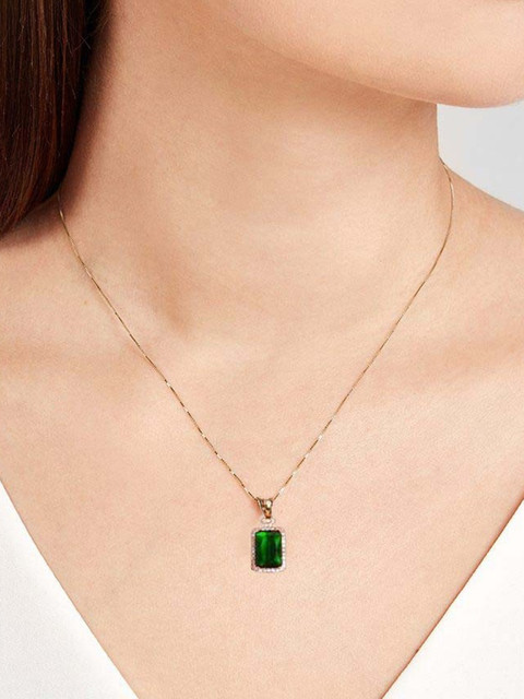 Syfer Crystal Pendant for Girl and Women Green Stone Necklace Silver  Stainless Steel Pendant