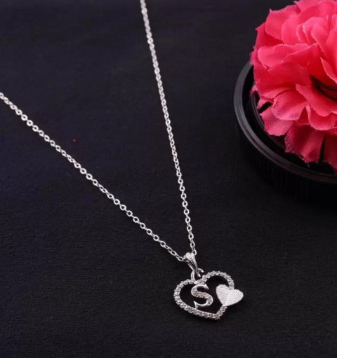 Locket Silver Chain Designs For Ladies Jewel WORLD S Letter Silver-plated  Pendant Necklace Chain For Girls Women Silver Cubic Zirconia Alloy, Brass 