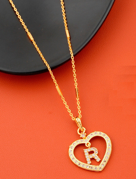 Jewel WORLD r name letter Gold-plated pendant necklace chain with