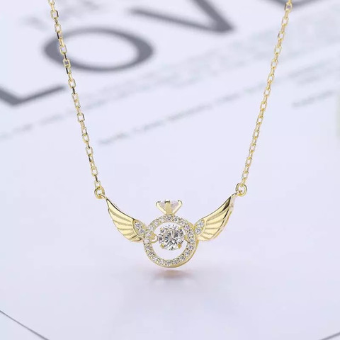 Vembley Angel Wings Crystal Ring Pendant Necklace Gold-plated Stainless  Steel Pendant