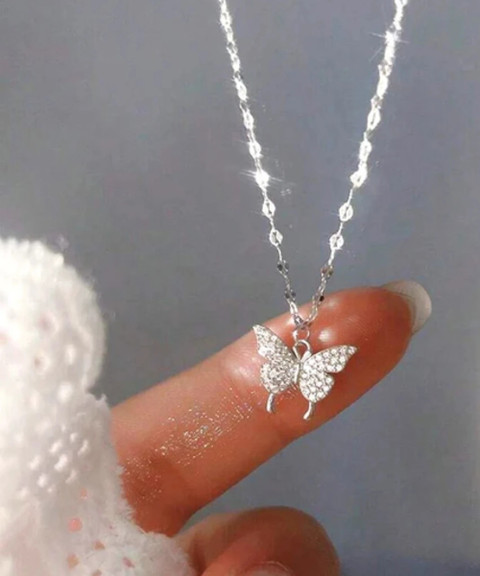 Zarkan Hallmarked Silver Butterfly Necklace With Link Chain