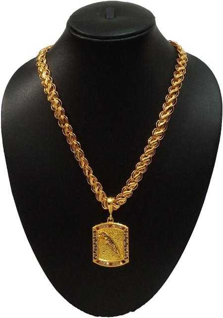 Sipradh Gold Plated chain with Pendant For Men and Boys Jaguar SQUARE  Gold-plated Diamond Alloy Pendant Set