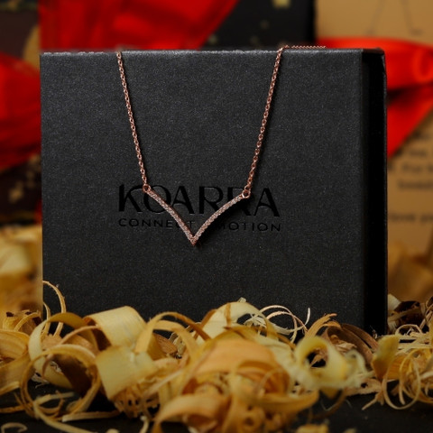 KOARRA 925 Sterling Silver Rose Gold V Shape Necklace for Women Girls  Rhodium Zircon Silver Pendant