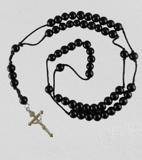 CResha Black Rosary Beads Necklace Alloy Acrylic Cross Pendant for