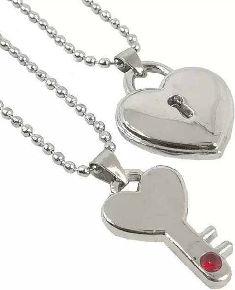 DF STORE Heart Shape Romantic Lock And Key Dual Locket for Couple