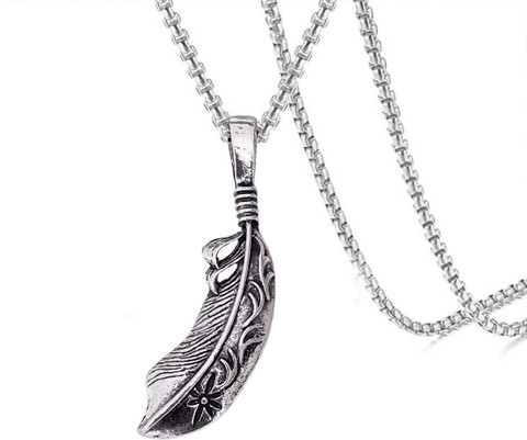 Sullery Feather Men Pendant Necklace Punk Steel Box Chain Necklace