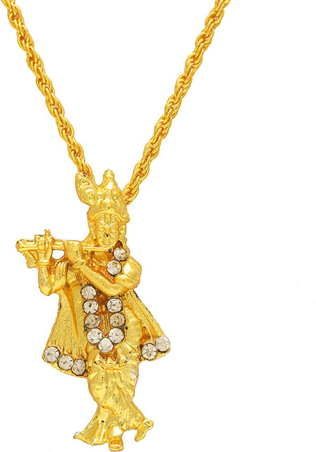RN Gold plated Religious Lord Krishna God Pendant with Chain, Locket  necklace Temple Jewellery for Men Women Gold-plated पीतल पेंडेंट