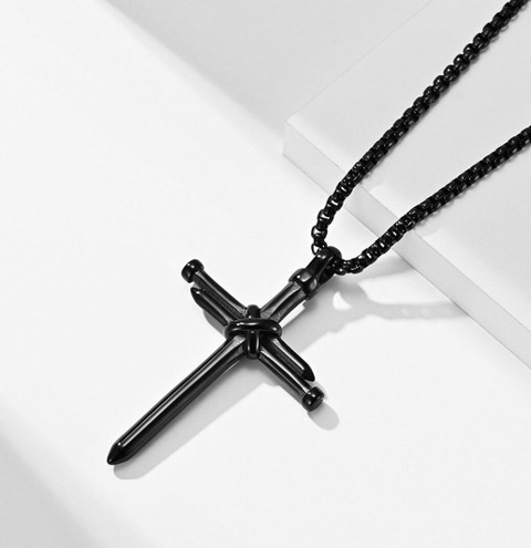 Uniqon Black Prayer Rope Nail Blessing Christian Jesus Cross Pendant  Locket Necklace Stainless Steel