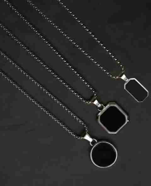 ROOTWAVE Combo of 3 Black Locket with Silver Chain For Men Boys