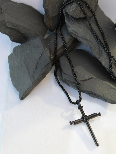 Uniqon Black Prayer Rope Nail Blessing Christian Jesus Cross Pendant  Locket Necklace Stainless Steel