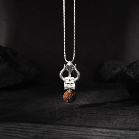 GIVA 925 Silver Trishul Rudraksha Pendant For Him|Lifetime Plating