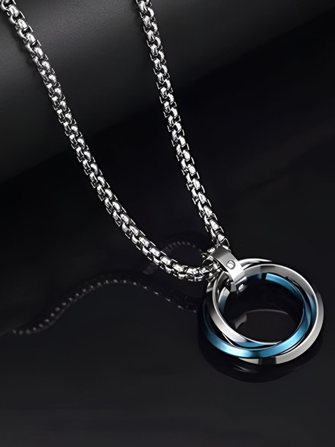 Minprice Circle Blue Ring Pendant Locket with 24inch Stainless Steel Box  Chain Stainless Steel Pendant