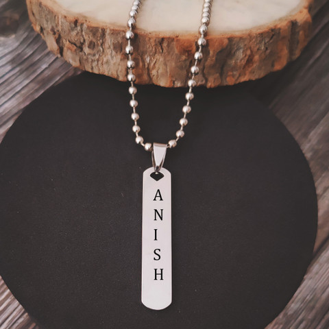 M Men Style Personalised Your Text Bar Locket Engraving Custom Name  Necklace Sterling Silver Stainless Steel Pendant