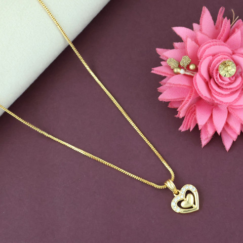 Gilher Gilher Fancy Diamond Heart Locket Chain For Women And Girl  Gold-plated Zircon Alloy Locket