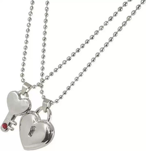 DF STORE Heart Shape Romantic Lock And Key Dual Locket for Couple