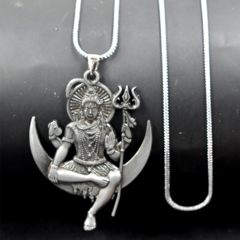 AFH Lord Mahadev Shiv Shankar Moon Grey Snake Chain Pendnet for