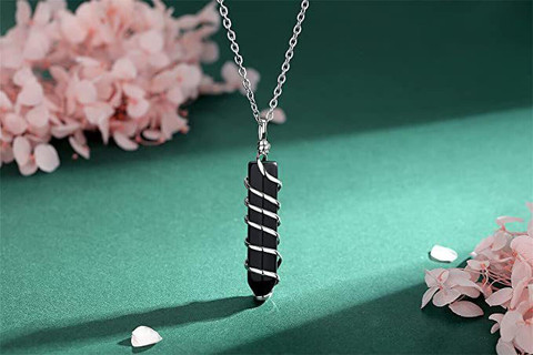 Multiagate Black Obsidian Necklace Wire Wrapped Healing Crystal Point  Pendant Crystal Crystal Pendant