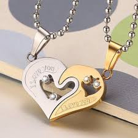Crazy Fashion Golden Broken Heart Pendant Chain Necklace for Boys