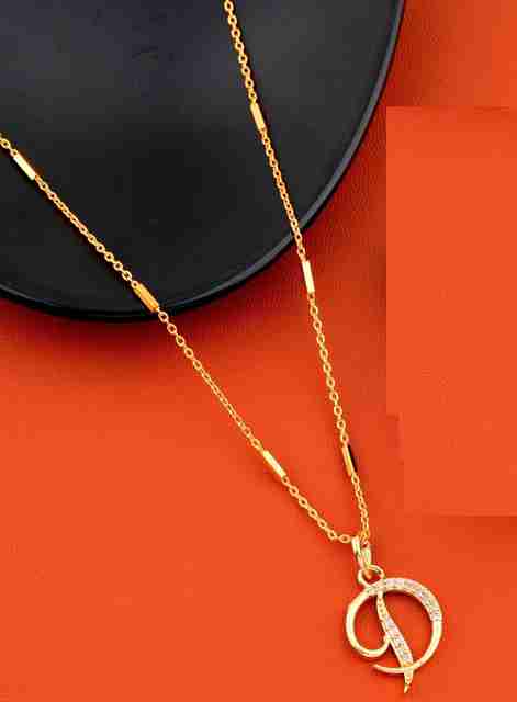 Jewel WORLD D name letter Diamond Pendant locket chain for girls women  Gold-plated Beads Alloy Pendant